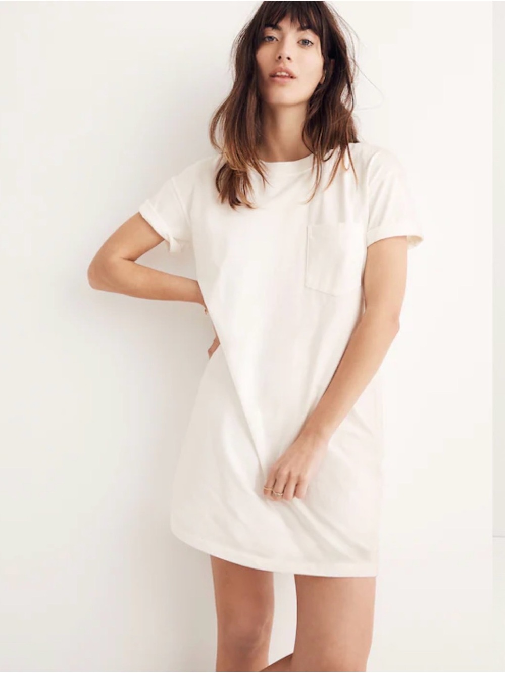 Madewell Cream Short Sleeve Pocket T-Shirt Dress